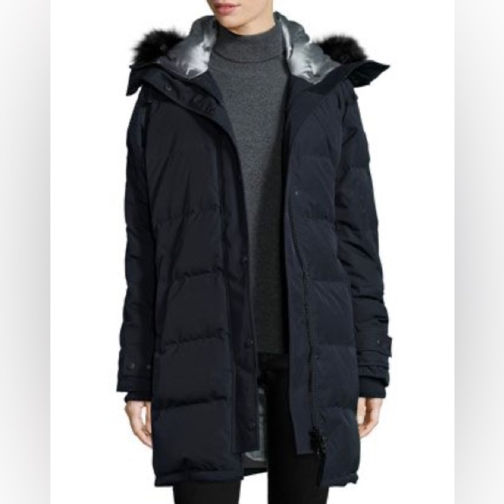 Canada Goose Prideaux Parka Black Fur Hood Navy Size Medium 3645L
